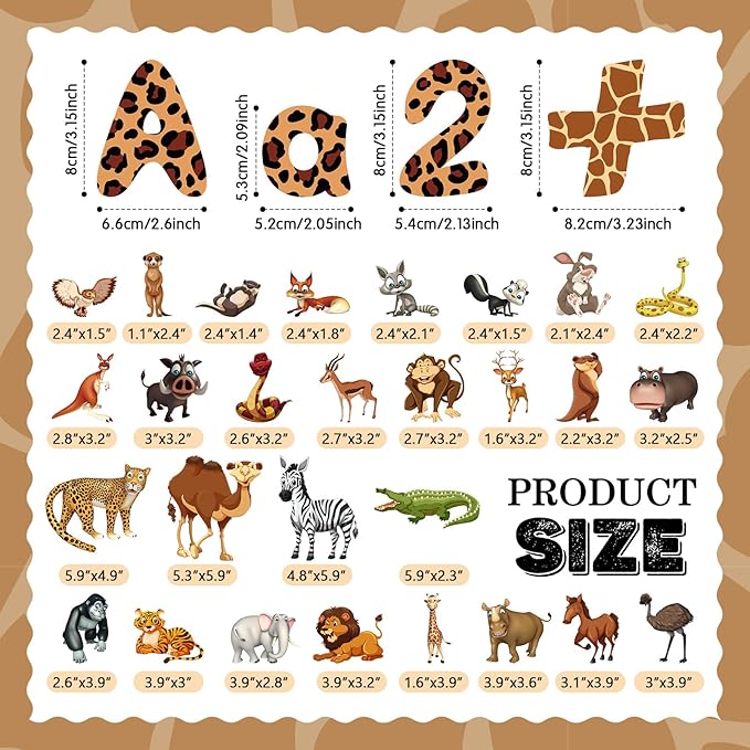 Kosiz Safari Animal Bulletin Board Decoration Set 118 ft Scalloped Bulletin Board Borders Classroom Poster Border Trim with 257 Pcs Letter Number Symbol Cutout for School Decor