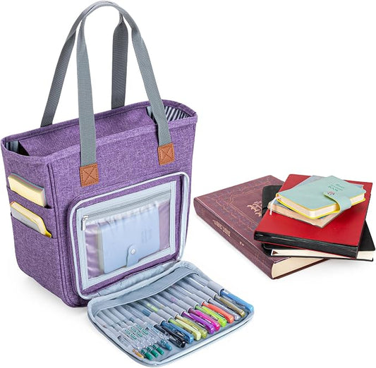LUXJA Bible Bag with Multiple Pockets for Bible Study Items, Bible Case Tote for Women, Purple