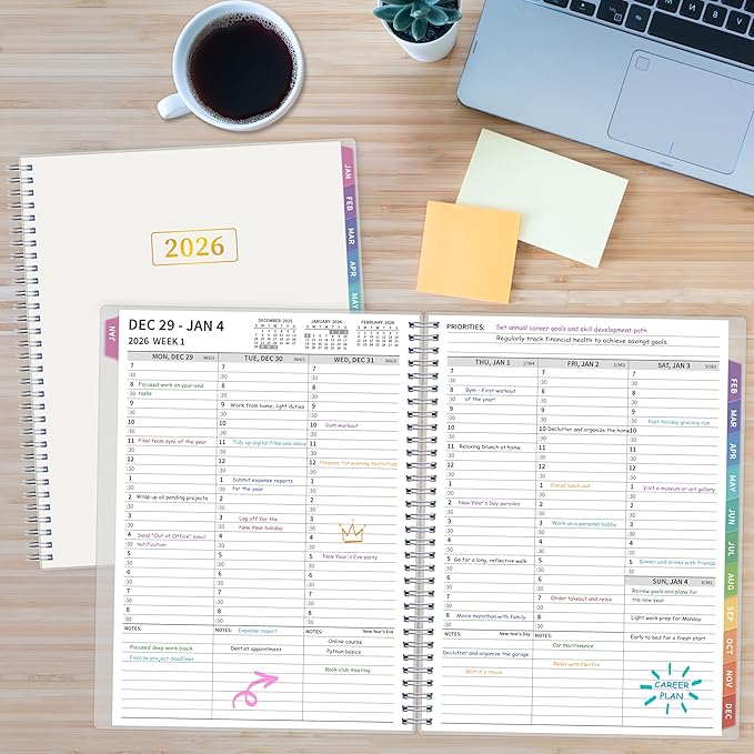 2026 Appointment Book, 30 Minutes-Hourly, Weekly ＆ Monthly Calendar Planner 2026, Jan 2026 - Dec 2026, 8.5'' x 11'', 2026 Daily Planner with Tabs ＆Pocket, Flexible Cover, Great for Office, Home, School