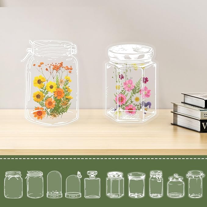Large Size Transparent Dried Flower Bookmarks, 40 PCS Handmade DIY Flower Page Clips,World in Bottle-Making Stunning Herbarium(Glass Bottle and Mason Jars)