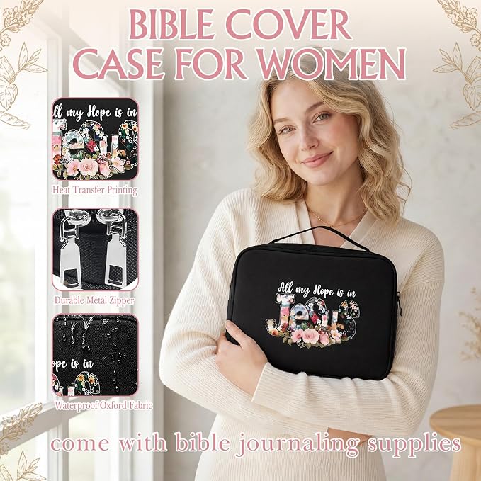 Bible Cover Case for Women, Durable Bibles Bags for Women with Handles, All-in-One Bible Journaling Kit, Perfect Bible Study Kit and Bibles Study Supplies for Christian Women