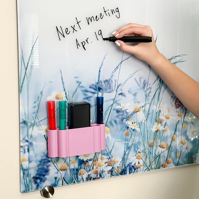 Glassboard Studio Magnetic Dry Erase Marker Holder - Super Strong for Magnetic Glass Whiteboard or Fridge - 2 Large Neodymium Magnets - No Slip Grip - Eco-Friendly PLA Plastic (Blush Pink)