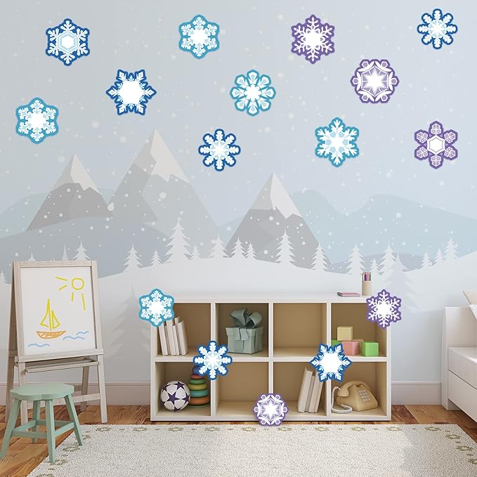 Faccito 90 Pieces Winter Cutout Decorations Snow Mix Cut Outs Christmas Snowflake Snowman Cutouts Mini Winter Bulletin Board for Classroom Christmas Party Holiday Decorations(Snowflake)
