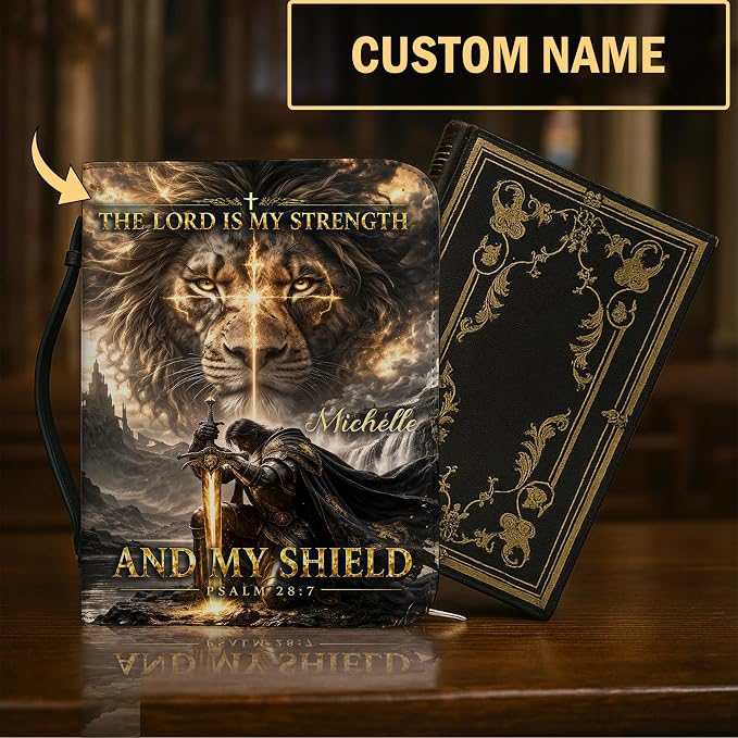 Personalized Man of God Bible Cover for Men, Christian PU Leather Bible Case with Handle Zipper, God Says I Am Warrior Scripture Bible Holder, Religious Gift for Men (The Lord id My Strength)