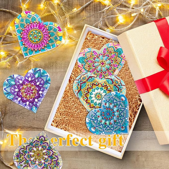12 Pcs Diamond Painting Bookmark, DIY Corner Book Makers for Adults Book Lovers, Diamond Dot Art Beginners, Small Diamond Art Kits, Paint by Art Crafts Gift for Women Girls (Heart Mandala)