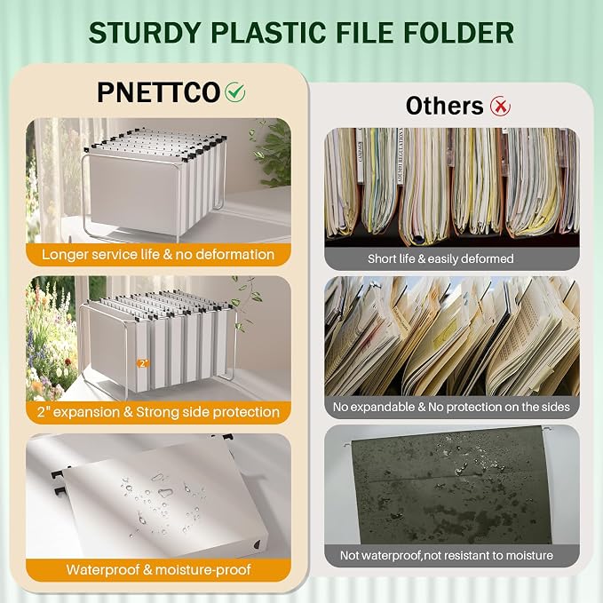 12 PCS Hanging File Folders Letter Size, Plastic Hanging Folders, Extra Capacity 2 in Heavy Duty Reinforced Grey Hanging Files Filing Cabinet Folders Letter Size for/Bulk Files/Medical Charts