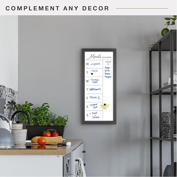 MCS Dry Erase Weekly Meal Planner 11x24 Black Framed Calander Whiteboard for The Wall, Plan Your Meals for The Week, Family Weekly Planner for Dinners & More–Including Shopping List