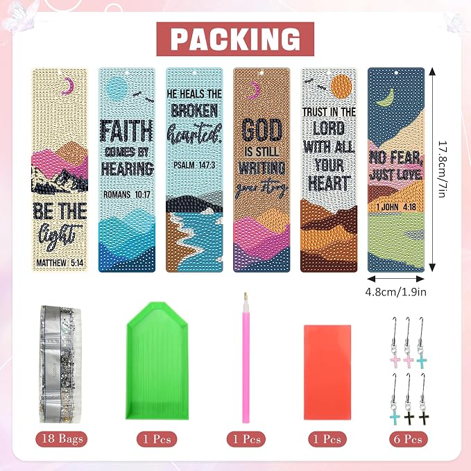 INSYOHO Christian Diamond Art Bookmarks Kit - DIY Diamond Painting Bookmarks with Bible Verses, Religious Bookmark for Adults for Bible Journaling, Prayer & Worship Accessories