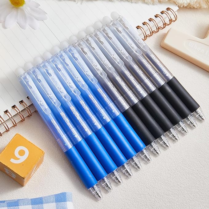 12Pcs Retractable Erasable Gel Pens Clicker,Fine Point 0.7mm Smooth Writing Pens,For Writing Journaling Taking Notes School Office Home. (6Black+6Blue)