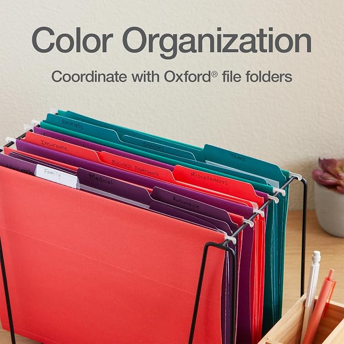 Oxford Hanging File Folders, 25 Pack, Letter Size (8.5" x 11"), 5 Bright Colors, 5 Tab Positions, Includes Tabs and Inserts, Hanging Files for Office and Document Organization
