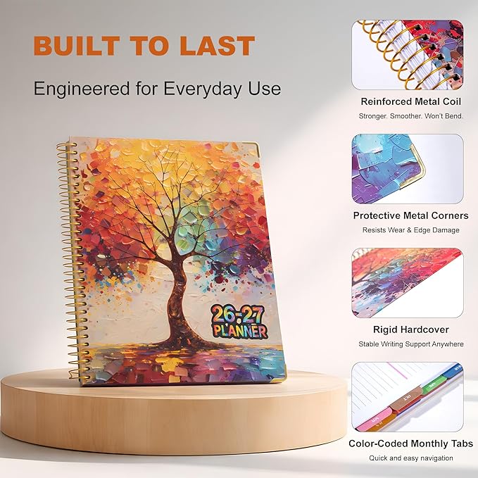 CAGIE Planner 2026-2027, 18 Month Weekly and Monthly Planner Calendar with Tabs, Jul 2026–Dec 2027, Large 8.5" x 11" A4 Hardcover Spiral Agenda Planner, Colorful Art Tree Design for Home, Work, School and Teacher