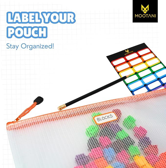 24 Pcs Mesh Zipper Pouch Bags A4 (13.1x9.4) inches Letter Size Waterproof, Reusable Zipper Bags for Board Game & Puzzle Storage, 8 Colors