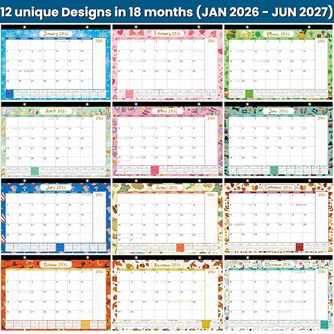 Desk Calendar 2026-2027 - Large 18-Month Desk/Wall Calendar, Through June 2027, 17" x 12", Thick Paper, Large Blocks, Plastic Cover, Monthly 2026 Calendar for Home School & Office Easy Organizing
