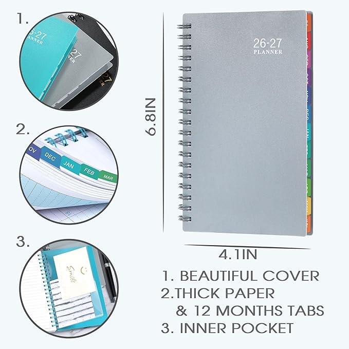 2026-2027 Pocket Calendar/Planner - Weekly & Monthly Pocket Planner for Purse, Jul. 2026 - Jun. 2027, 6.8" x 4.1", Strong Twin - Wire Binding, Plastic Cover