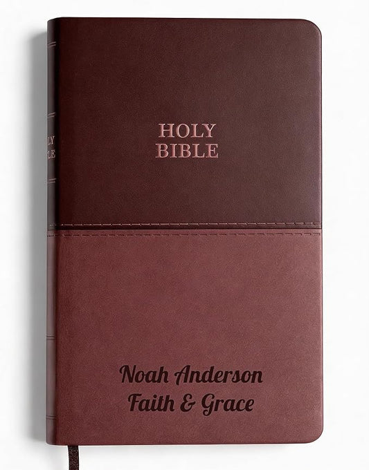 Printualist Personalized KJV Value Thinline Holy Bible with Name Engraved, Red Letter King James Version, Faux Leather Brown Cover, Custom Gift Bible for Christian Celebrations