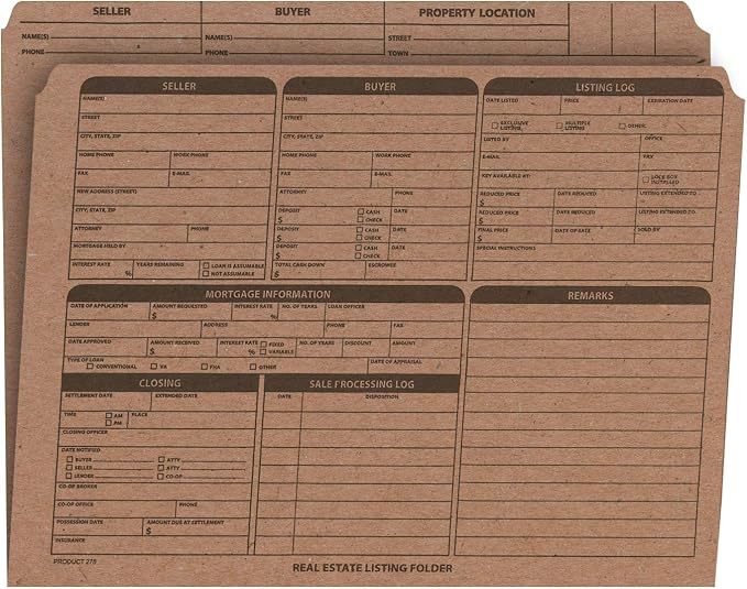 Real Estate Listing Folder â€“ Right Panel List, Pre-Printed on Durable Card Stock with Closing Checklist and Color-Coded Dots for Organizing (Brown Kraft, Letter Size | Pack of 25)