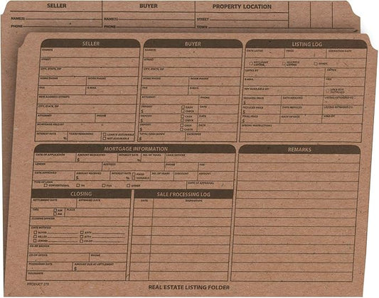 Real Estate Listing Folder â€“ Right Panel List, Pre-Printed on Durable Card Stock with Closing Checklist and Color-Coded Dots for Organizing (Brown Kraft, Letter Size | Pack of 25)