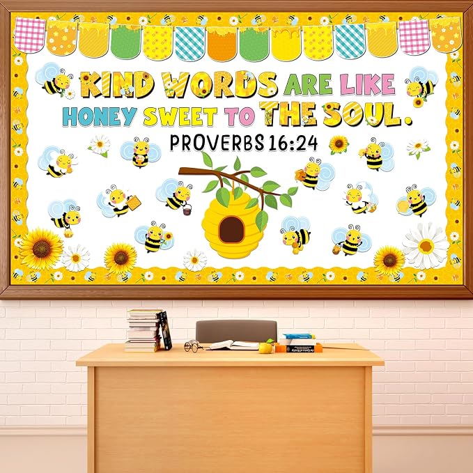 gisgfim Jesus Christian Religious Bee Bulletin Board Decorations Bee Kind Words Are Like Honey Sweet To The Soul Paper Cutouts Classroom Bulletin Board Set for VBS Back to Sunday School Decor Supplies