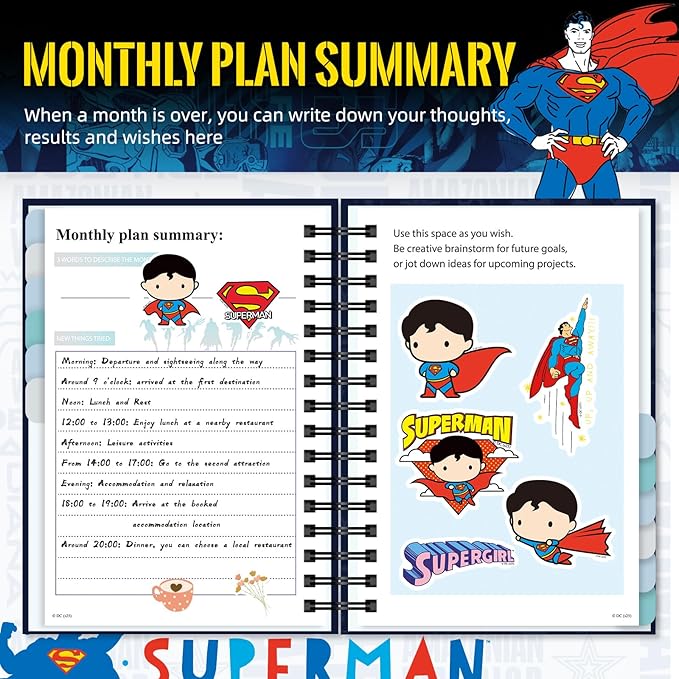 Superman Planner 2026, Superhero Weekly/Monthly Planner with Tabs, Hardcover Calendar Planner Monthly Agenda Spiral Notebook for Teacher Student Organizer Supplies (Plan D)
