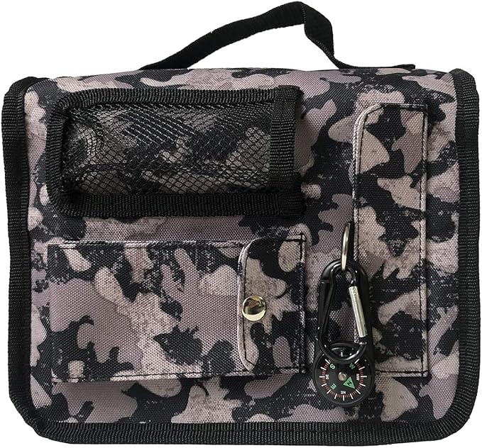 Bible Cover Case for Men Women Grey Camo Medium Book Bible Cover with Durable Handle Quilted Carrying Case Prayer Church Scripture Tote Bible Case Scout Book Cover with Compass Carabiner Camouflage