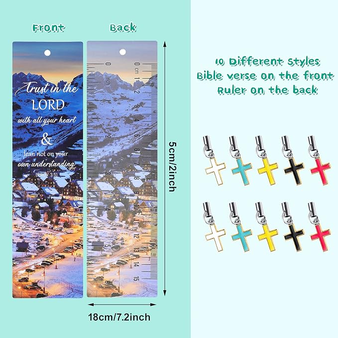 Tenare 20 Pcs Christian Bible Bookmarks for Women, Inspirational Verses Bookmarks with Cross Pendants, Religious Gifts for Women Men Reading Lovers(Scenery Style)
