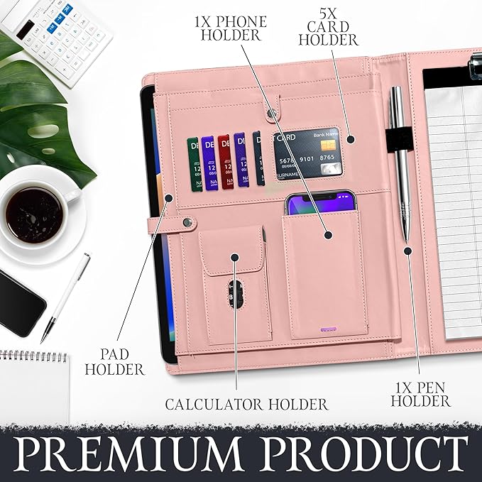 Padfolio for Women, Leather Padfolio Perzonalized, Legal Pad Portfolio with 2 Notepads, Black Letter Padfolio.