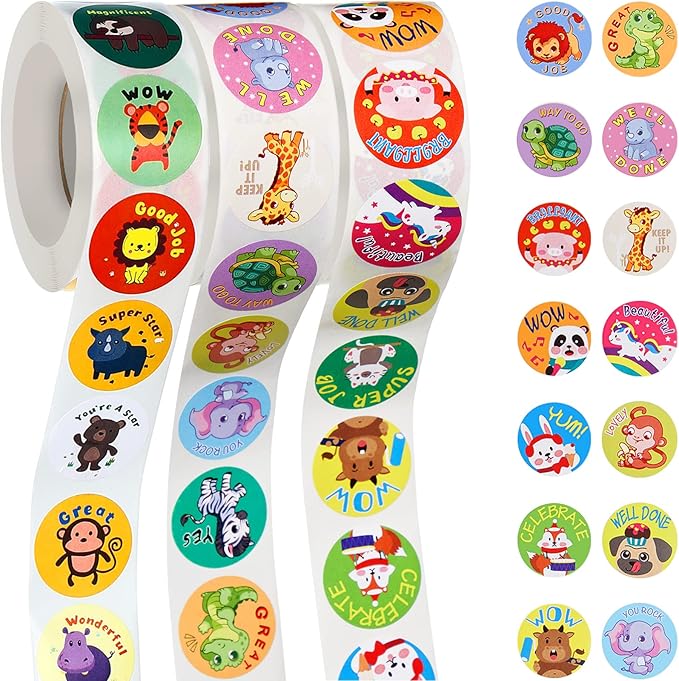 Outus 3 Rolls Motivational Stickers for Kids, 1500 Pcs Inspirational Cartoon Reward Stickers Teacher Supplies for Potty Training School Classroom Students Prizes, 24 Designs(Chic Style)