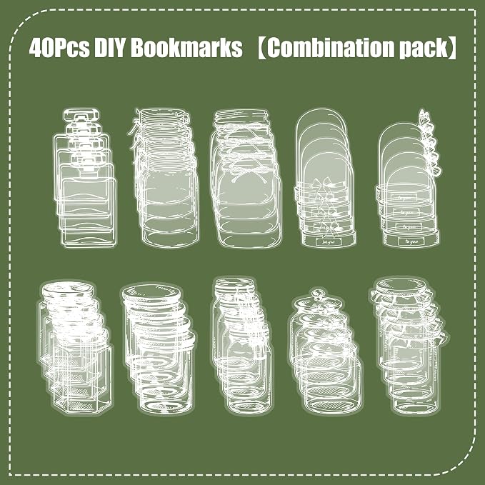 Large Size Transparent Dried Flower Bookmarks, 40 PCS Handmade DIY Flower Page Clips,World in Bottle-Making Stunning Herbarium(Glass Bottle and Mason Jars)
