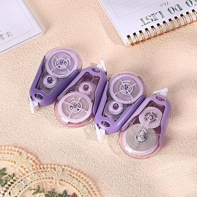 Temiary 5Pcs White Correction Tapes, Cute White Pull Out Tape for Instant Correction, Aesthetic Correction Tape for Writing, Easy to Use Applicator for School Students Office Supplies (Purple)