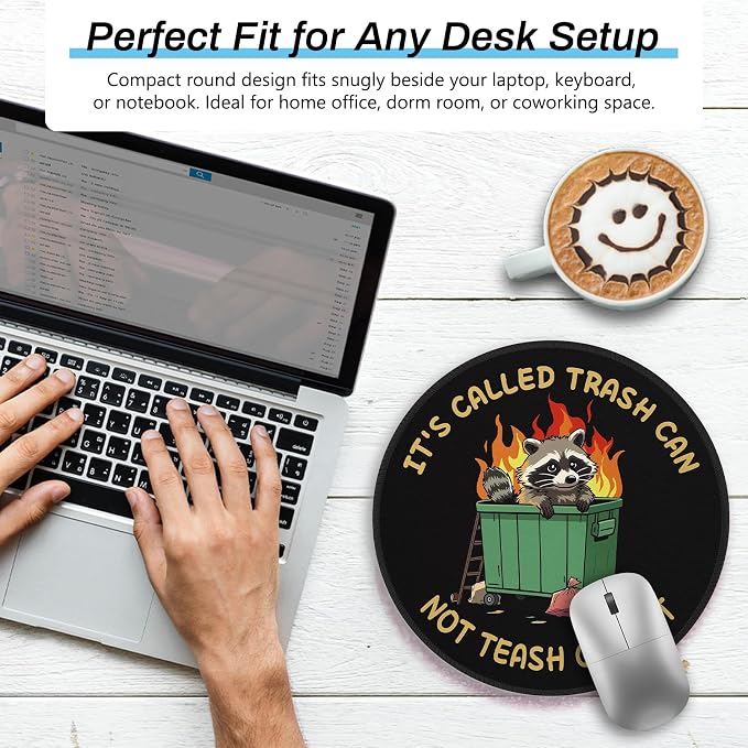 Gctriki Trash Raccoon Mouse Pad - 8.6 Inch Round Non-Slip Office Desk Mat, Premium Stitched Washable Mousepad for Computer Laptop Funny Office Gifts Desk Accessories, It's Called Trash CAN NOT TEASH