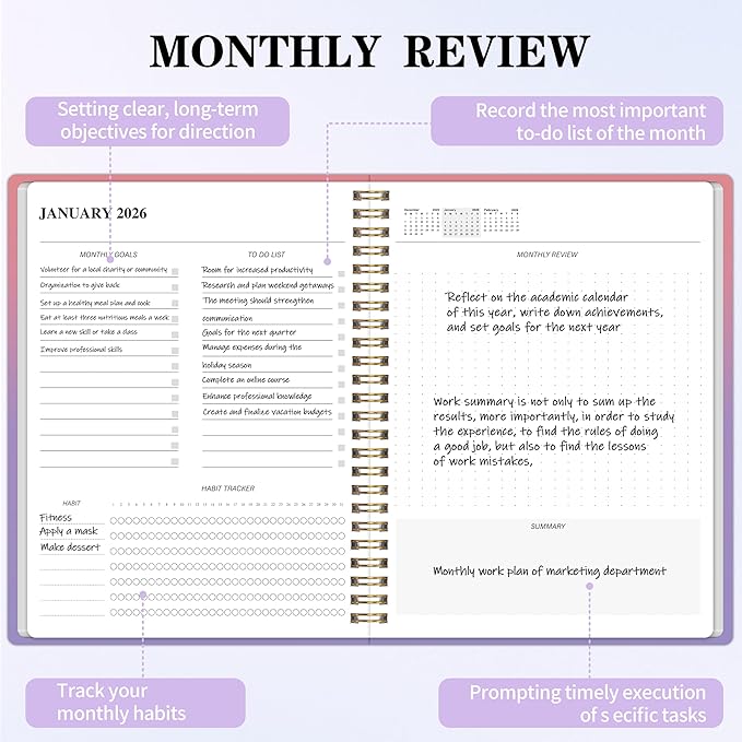 Monthly Planner 2026-2027, 2026 Calendar 24 Months Planner, 7.4"x9.4", JAN 2026 - DEC 2027, Personal Organizer with Monthly Goals, To-Do List, Habit Tracker, 24 Monthes for School Office Home Planning