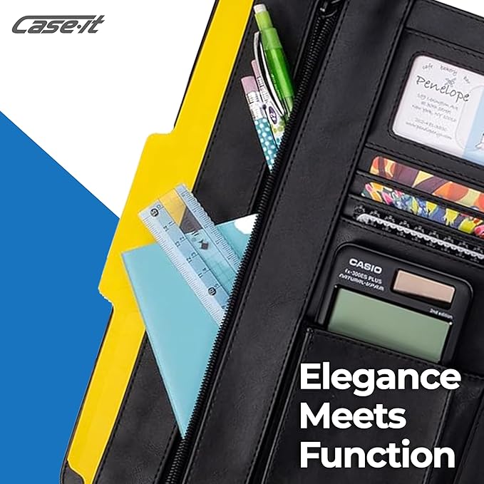 Case-it VP Pro Padfolio Portfolio Binder, Removable 1 Inch O-Ring Binder, Includes Letter Size Writing Pad, Tri Fold Snap Closure, Multiple Pockets, Black (LL-PRO-35)