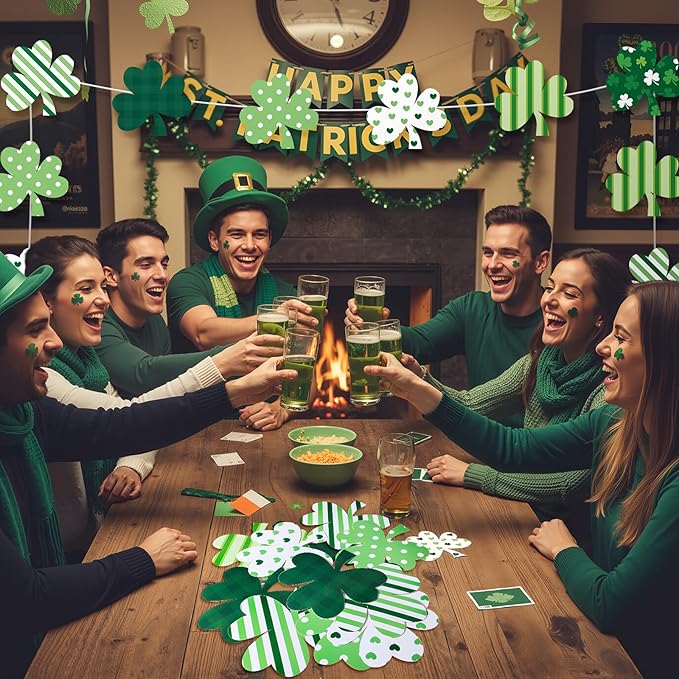 TaoBary 24 Pcs 7.09 Inch Large Shamrocks Cutouts St Patrick's Day Bulletin Board Decorations Lucky Green Irish Clover Shape Paper Cutouts for Classroom Office Ireland DIY Crafts Party Supplies