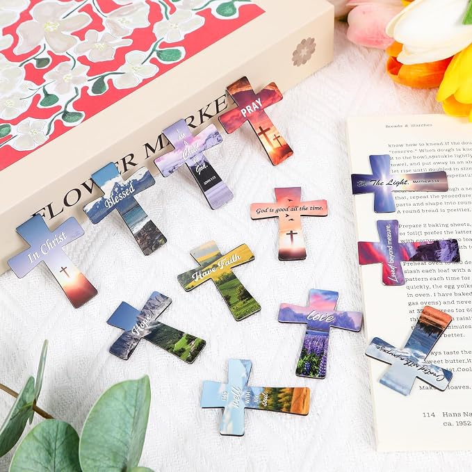 Wxiben Christian Magnetic Bookmarks Gifts - 32 Pcs Bible Verses Cross Bookmark Inspirational Religious Book Page Magnet Markers Clips for Women Men Book Lovers Reading Church Office Supplies