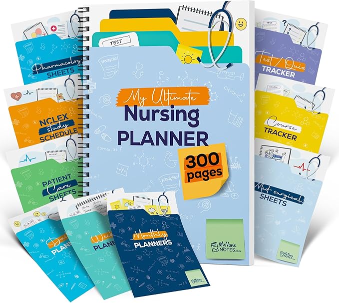 My Nurse Notes Ultimate Nursing Student Planner – 300-Page All-in-One Academic Organizer with NCLEX Study Schedule, Clinical Care Sheets, Daily-Weekly-Monthly Calendar & Med-Surg Pharmacology Study Guides for Nursing School Success