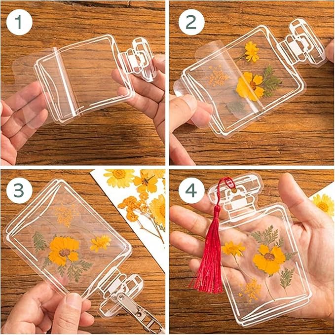 DIY Transparent Dried Flower Bookmarks, Clear Bookmark for Dried Flowers, Handmade Beautiful Thousand Flower Bookmark Page Clear Jars Stickers with Hole (40 Pcs)