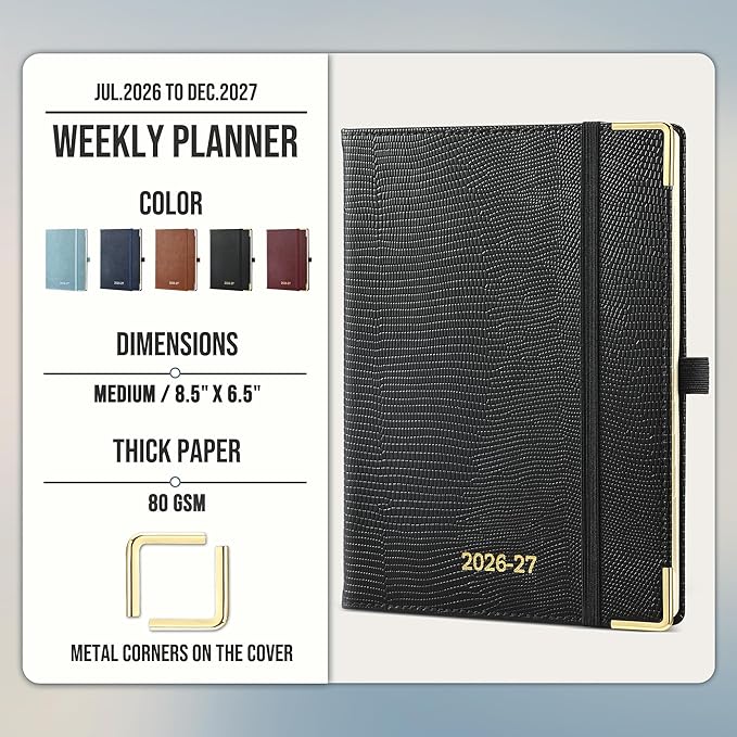 Planner 2026-2027 Weekly & Monthly Planner, 18 Month Academic Calendar July 2026 – Dec 2027, Horizontal Layout with Monthly Tabs, Hardcover Business Agenda Organizer, Black