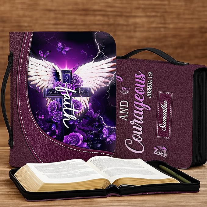 Personalized Bible Cover for Men, Christian Bible Case PU Leather, Jeus Bags Religious Appreciation Gifts for Women Girls Daughter Christian with Handle Zipper (BIBLE-08, M-2XL)