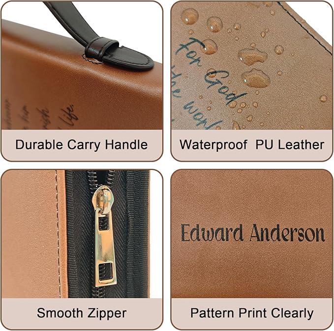 Personalized Bible Cover Custom Leather Bible Case with Handle Bible Study Accessories Supplies Christian Gifts