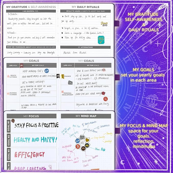 Undated Academic Planner Hardcover (5.5x8.5") - Flexible Weekly & Monthly Organizer with Stickers, Productivity Journal for Students & Professionals(Purple)