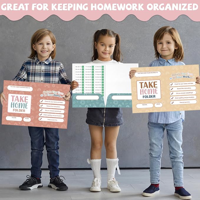 24 PCS Homework 2 Pocket Folders Bulk for Students Take Home Folders A4 Letter Size Boho Classwork Homework Organizer for Classroom Home School Office Teachers Educational Supplies 9.45 x 12.2 Inch