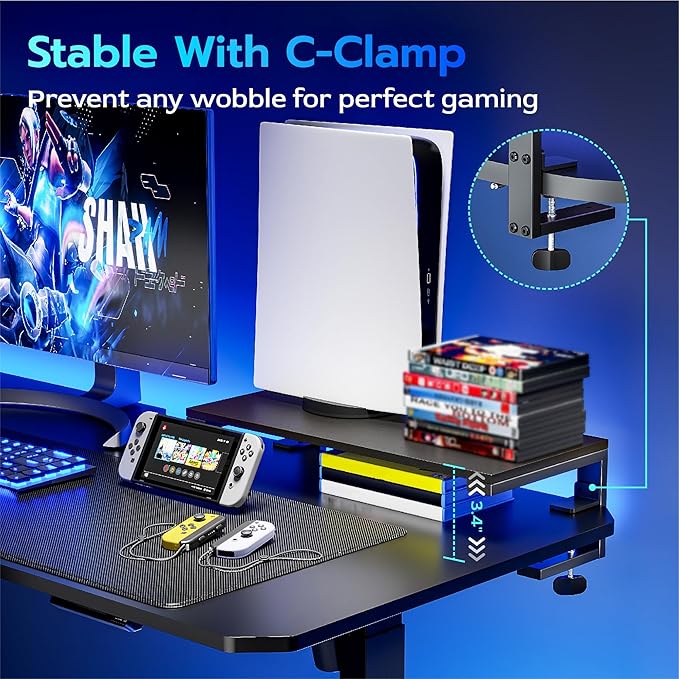 ARES WING 21.7 inches Desk Extender Shelf, 21.7"x 9.8" Versatile Clamp on Desk Shelf, Heavy Duty Desktop Organizer for Gaming and Office Accessories, Black