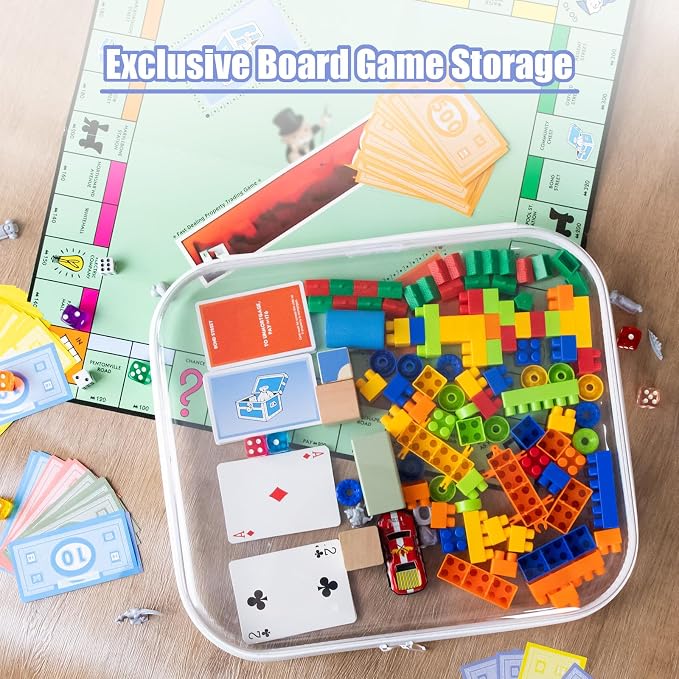 3 Pack Extra Large Clear Board Game Storage Hard Shell Case with Zipper, Organizer Set with Stickers for Card Decks Puzzle Magazine Comic Book Documents a4 Paper and Craft, 13.8 × 11.8 in