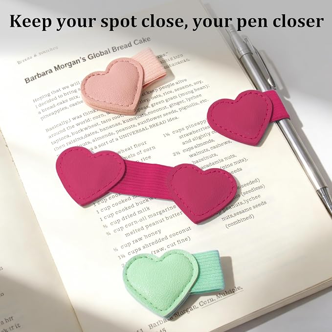 2Pcs Magnetic Leather Heart Bookmarks with Pen Holder, Cute Book Markers Clip with Gift Box, Reading Accessories for Book Lovers Women Teachers Students, Rose Red