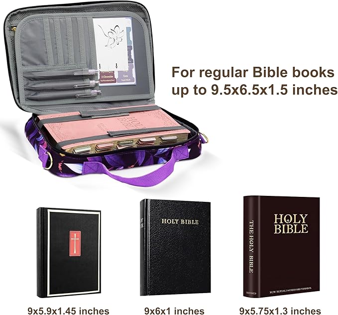 GUEER Bible Cover for Women, Bible Holder, Bible Cover Carrier Carrying Organizer Bag, God is Within Her She Will Not Fall, Zipper and Pockets for Standard Size Bible, Gift for Women（hengban）