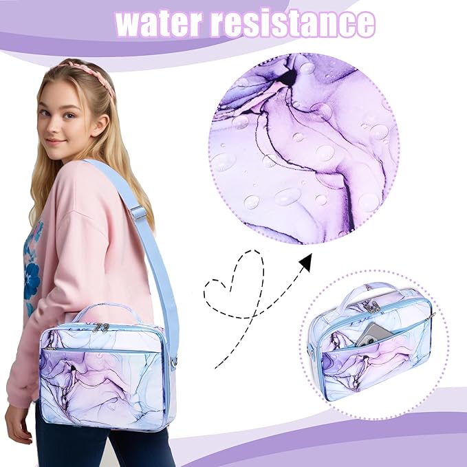 Jumpopack Bible Cover Case for Women Grils Bible Cover with Shoulder Strap Bible Case for Bible Study Accessories,Marble Blue