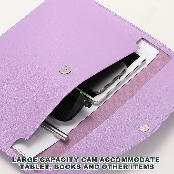 PATIKIL PU Leather A4 File Folder, Document Holder Filing Organizer Portfolio Envelope Folder Case with Snap Closure for Letter Receipt Style 2, Purple