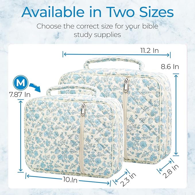 WOBAGMEN Bible Cover Case for Women,Large Bible Tote Bags Organizer Quilted Carrying Case for Girls,Bible Study Supplies Accessories Christian Gifts for Women (Blue Floral, M)