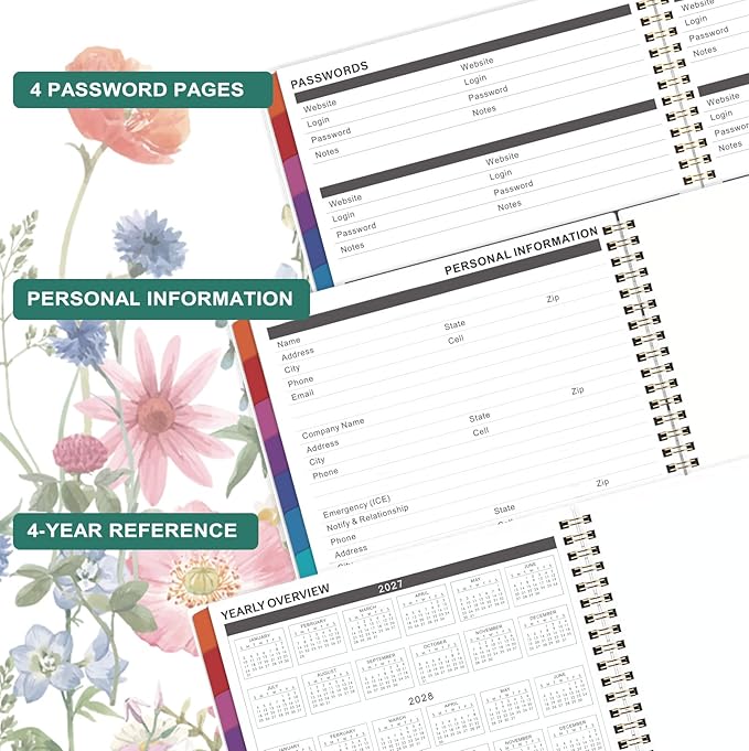 2027-2029 Monthly Planner - 3 Year Calendar 2027-2028-2029 Monthly Planner, Jan 2027 - Dec 2029, 3 Year Planner 2027-2029, 9" x 11" Planners, 36 Month Calendar with Colourful Tabs + Back Pocket - Flowers