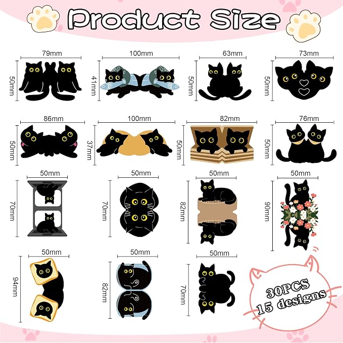30Pack Cute Black Cat Bookmark Magnetic Bookmarks for Reading Women Men Kids Teacher Book Lovers Gifts, Unique Personalized Bookmarks Bulk Magnet Bookmark Clips Pretty Funny Novelty Page Book Markers